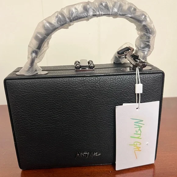 Nasty Gal Black faux leather embroidered Butterfly Flowers studs Crossbody Purse - Picture 7 of 12